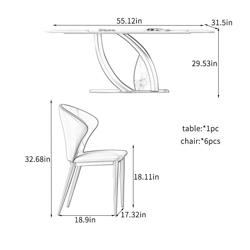 Ensembles de table de salle à manger légers et luxueux., H 29,53 po x L 55,12 po x l 31,5 po