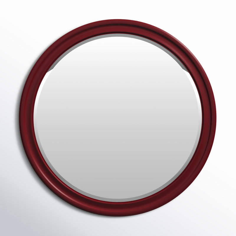 Talvi Wood Round Wall Mirror, Burgundy