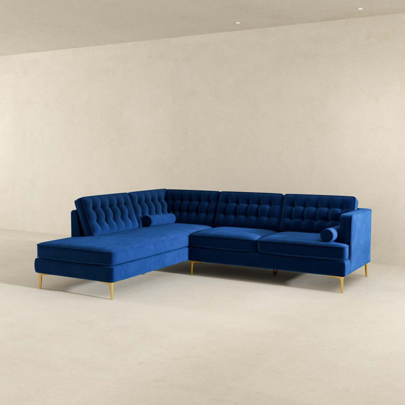Canapé modulaire faisant face à gauche, canapé modulaire en velours vert, Tissu bleu