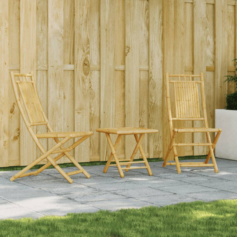  Bistro Set Natural Bamboo Foldable Square Rustic