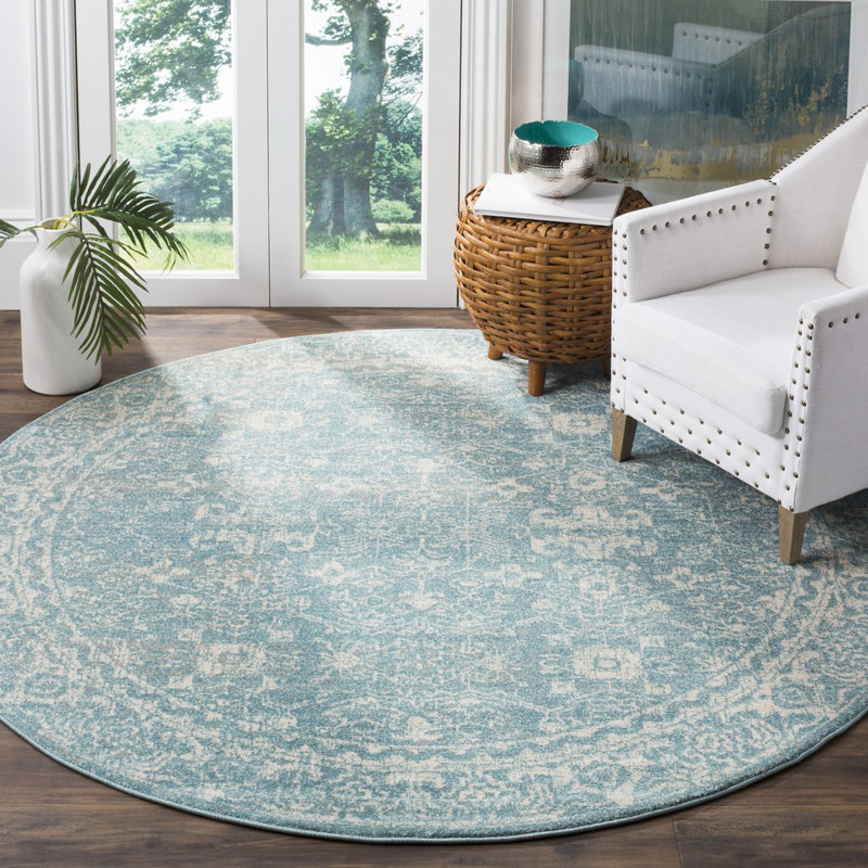 Tapis bleu clair / ivoire Anastacia, Rond 6 pi 7 po