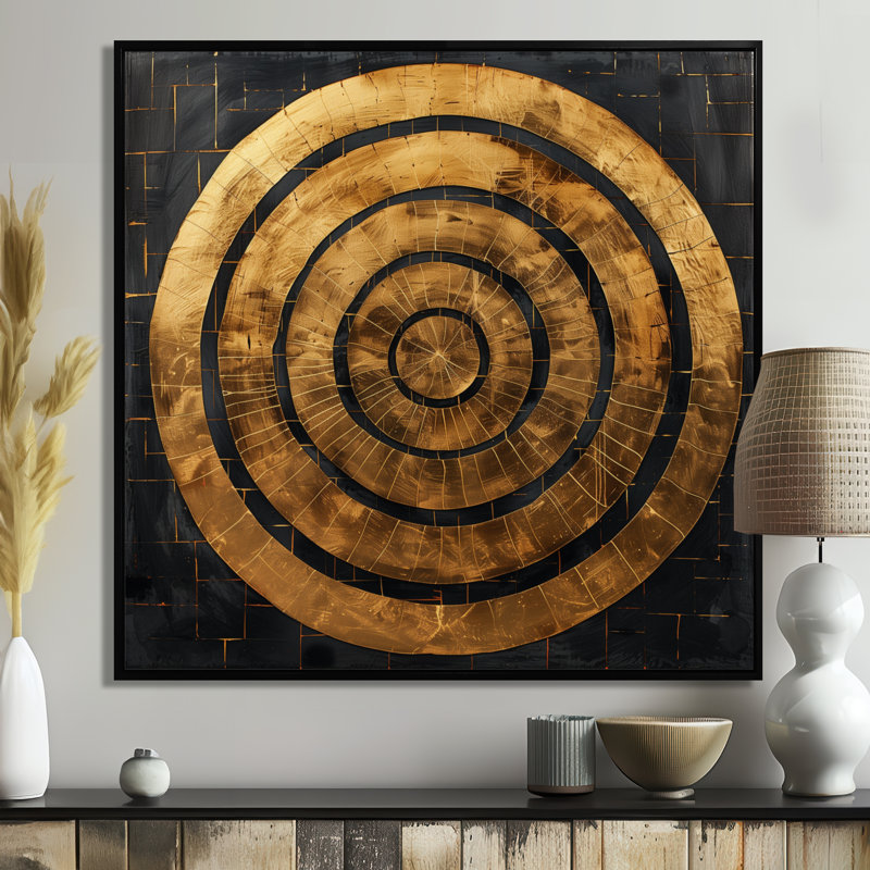 Or noir, sphère abstraite symétrie II - reproduction d'art abstraite, H 16 po x l 16 po, Cadre flottant noir