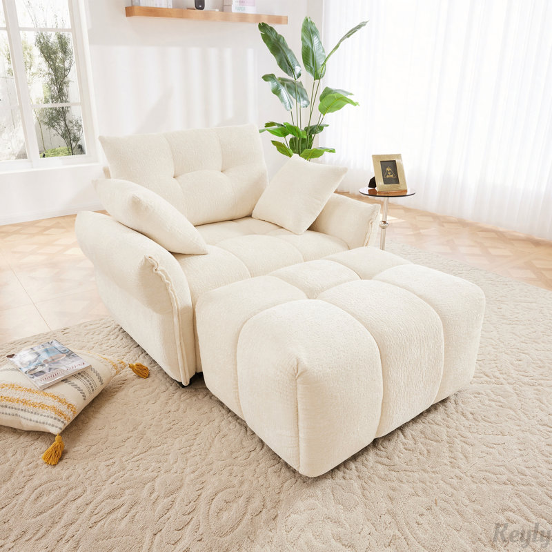 Canapé-lit ergonomique à une place avec repose-pieds, Blanc