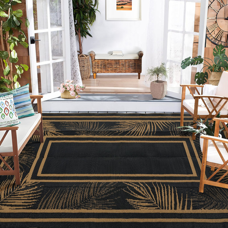 Tapis d'extérieur imperméable pour l'extérieur, Beige, Rectangulaire 8 pi x 10 pi