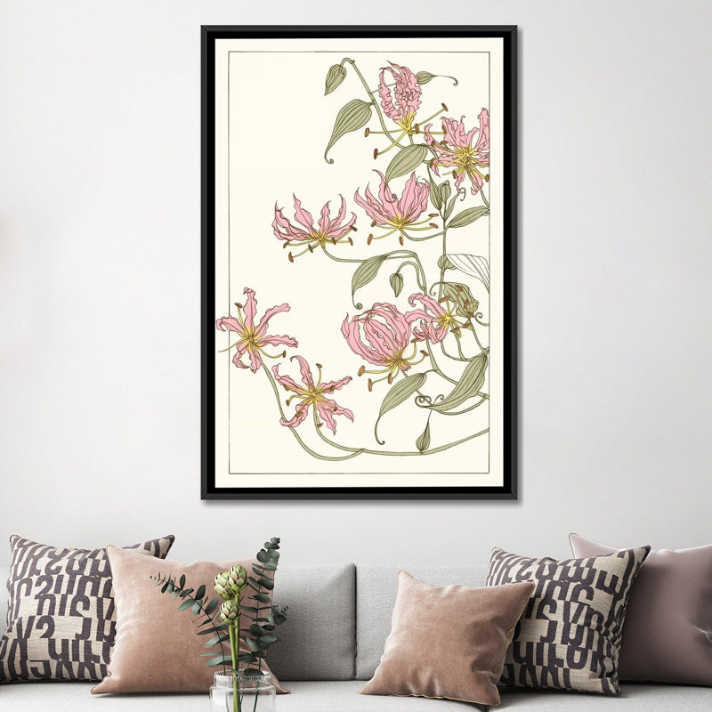 « botanique gloriosa lily i », impression sur toile, H 26 po x l 18 po x P 1,5 po, Toile avec cadre noir, Pas de tapis