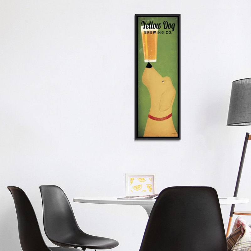 Reproduction d’art sur toile tendue jaune dog brewing co., H 48 po x l 16 po x P 1,5 po, Toile encadrée noire