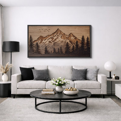 Mountain Landscape With Snowy Peaks And Pine Trees Rustic Nature Decor Extra Large Pictures Framed Canvas Print Wall Art