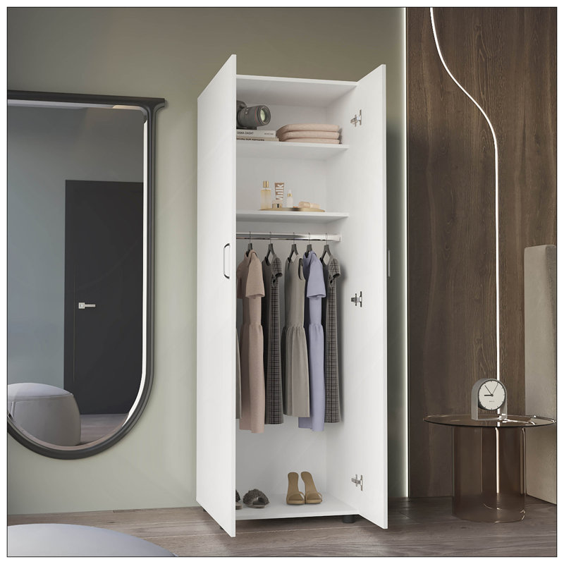 Armoire, armoire à deux portes, deux tablettes, tringle