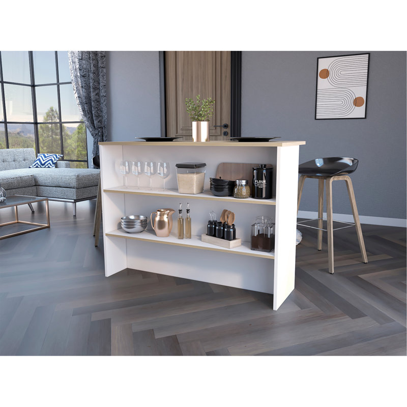 Crete Kitchen Island, Kitchen Bar with 3-Tier Shelves