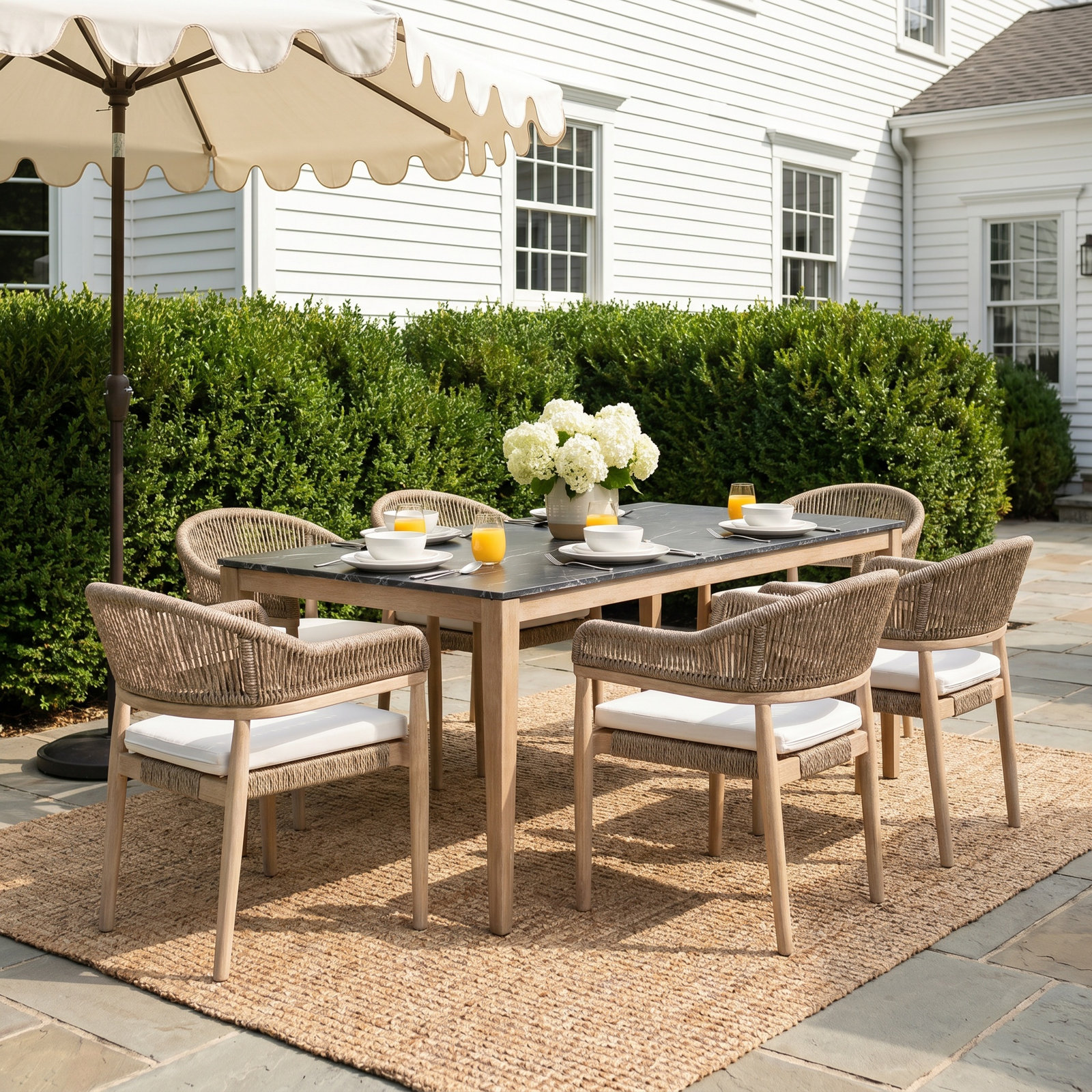 Posey 36" Patio Dining Set, Natural Wood