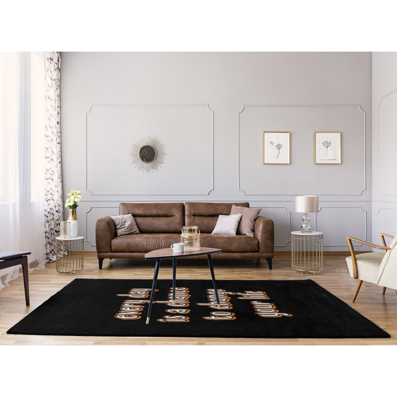 Tapis en chenille de polyester de style tableau noir Quotes, Rectangle 5 pi x 7 pi