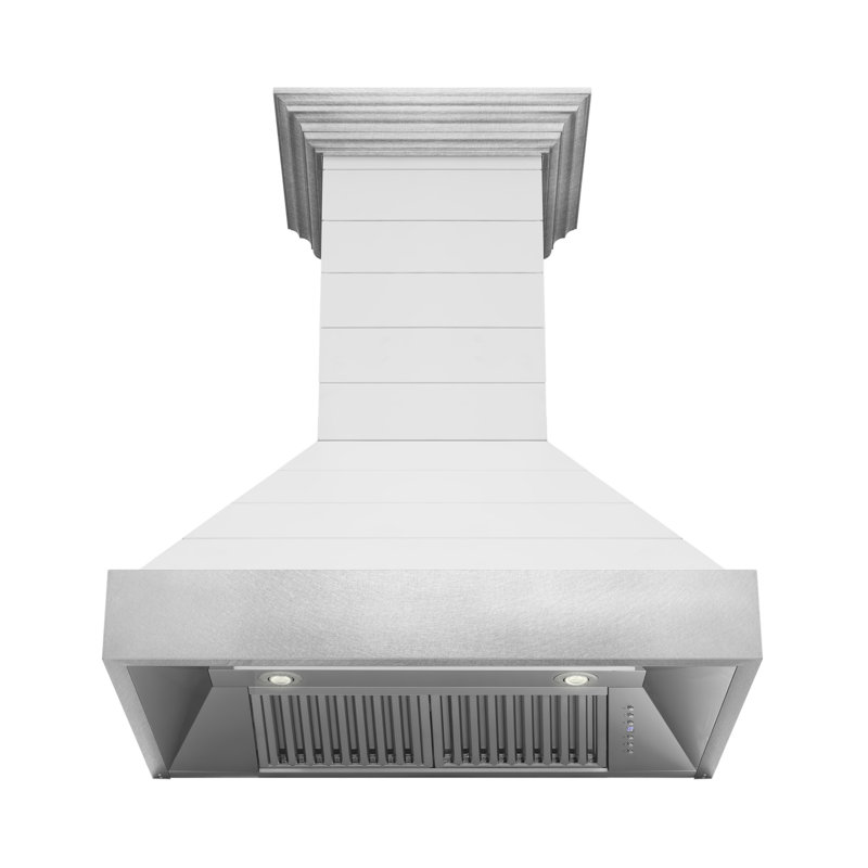 ZLINE 36 in. Wooden Wall Mount Range Hood in Rustic Shiplap Black Finish with Steel Accents, Black, 36"