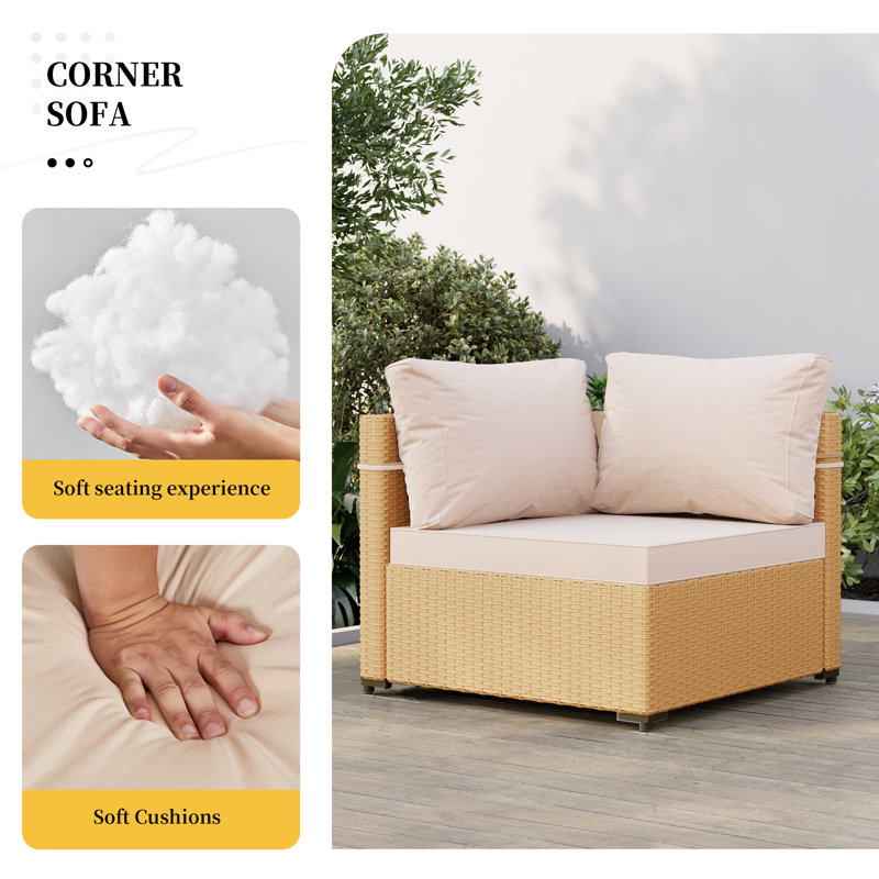 Ensemble de conversation de canapé de patio en rotin 7 pièces avec coussins UPHA, Beige