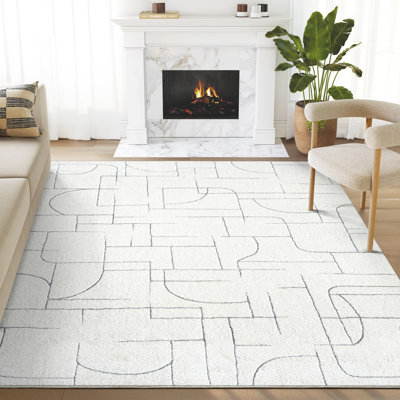 Abani Cupp COZ120A Modern Cream Grey Lines Area Rug