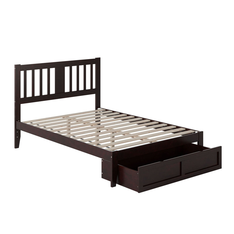 Lit plateforme avec rangement en bois massif Zosia, Double, Espresso