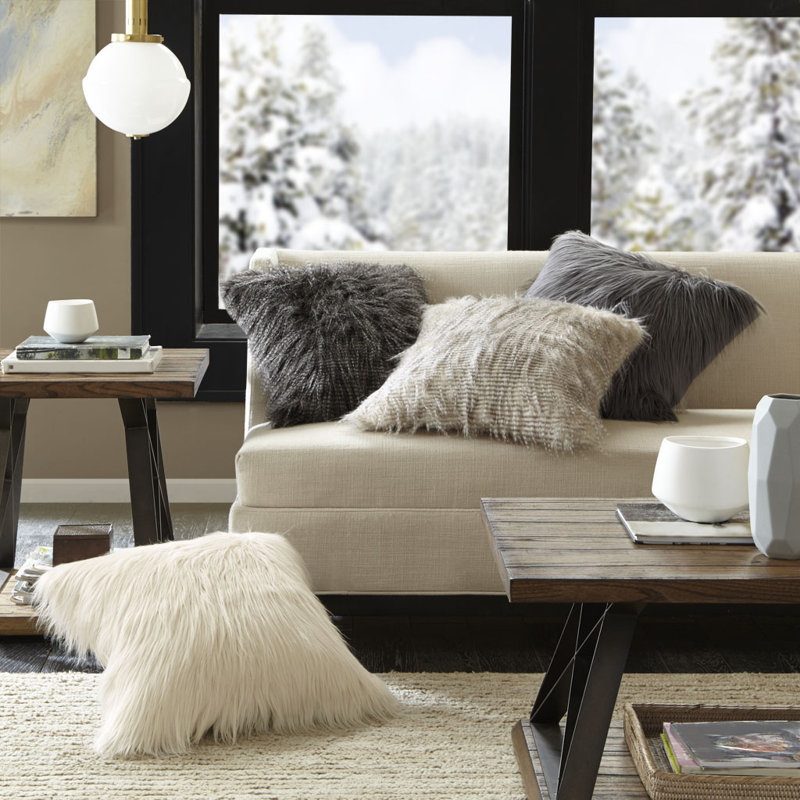Arminan Grey Faux Fur Square Pillow 20x20", Gray