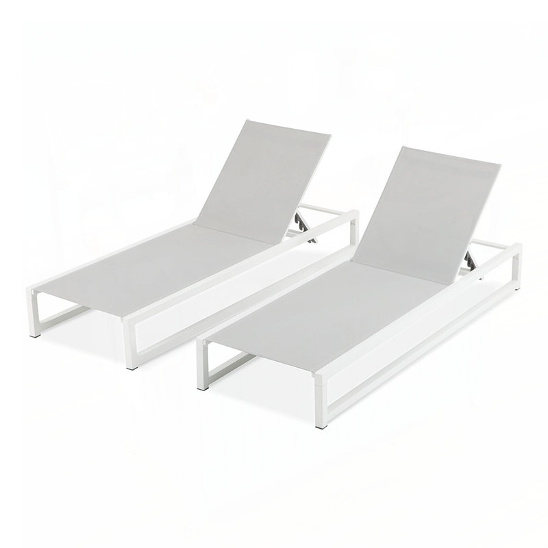 5-Level Adjustable 2-Piece Outdoor Chaise Lounge, Durable Aluminum Frame PVC-coated polyester Mesh, Perfect for Patio and Poolside Relaxation