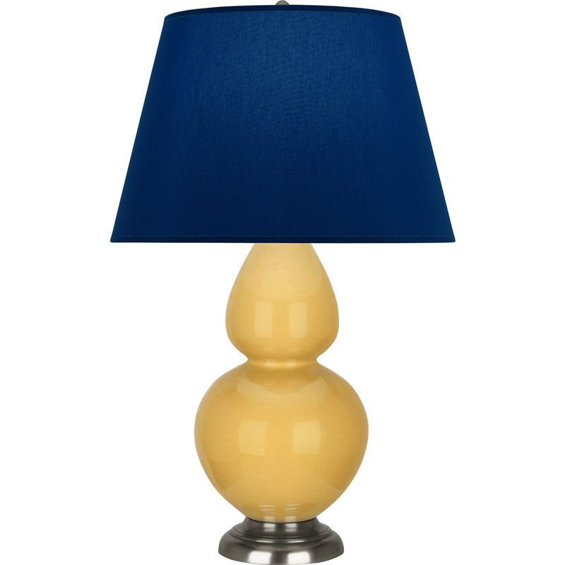 Lampe de table double gourde en céramique, Bleu marine/gris, Jaune coucher de soleil glacé / argent antique, Argent argent