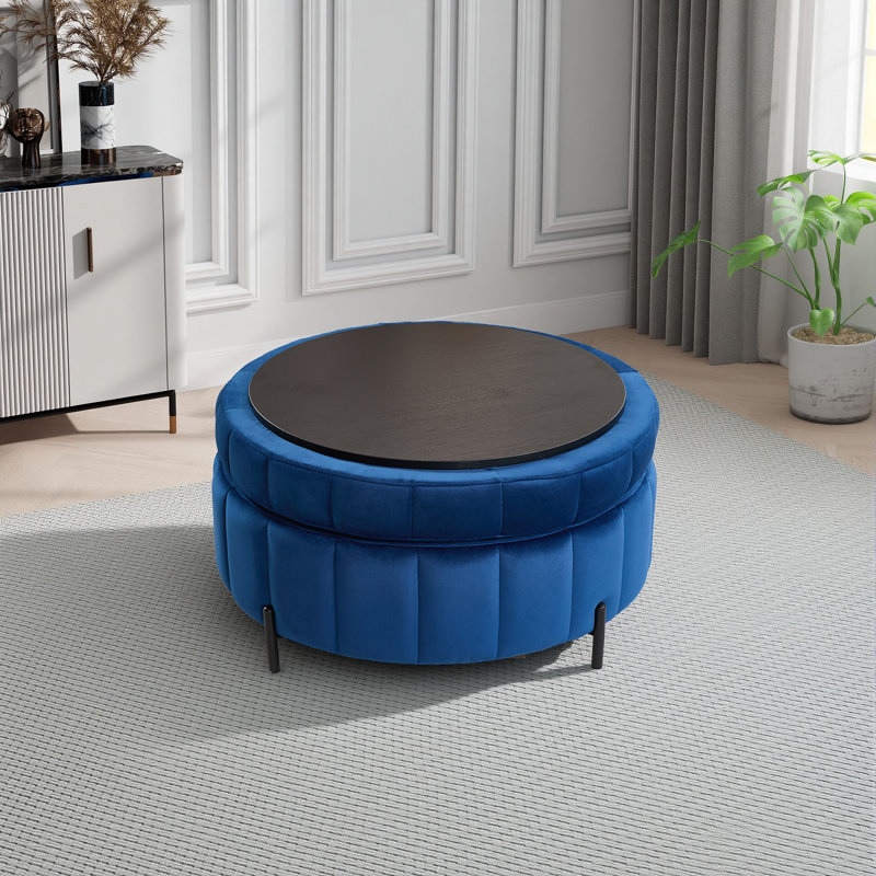 Repose-pieds rembourré avec rangement en velours, Marine