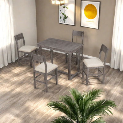 Ensemble de table de salle à manger à hauteur de comptoir 5 pièces Farmhouse avec 1 table rectangulaire et 4 chaises pour petits espaces