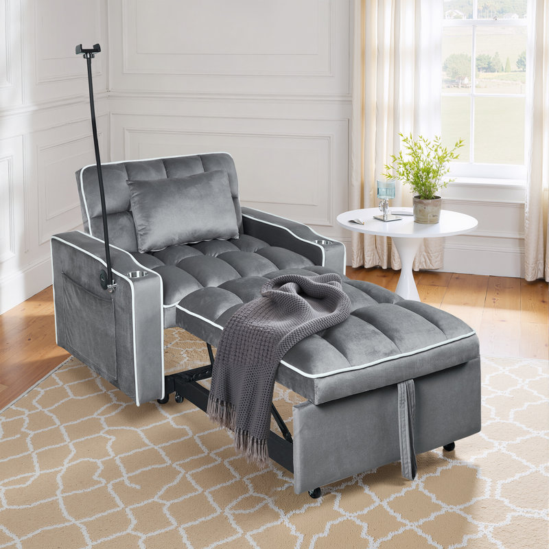 3-In-1 Convertible Futon Sofa Bed Chair, Multi-Functional Sleeper Chair Bed With Pull Out Couch And Adjustable Backrest, Modern Velvet Chaise Lounge Armchair For Living Room Bedroom
