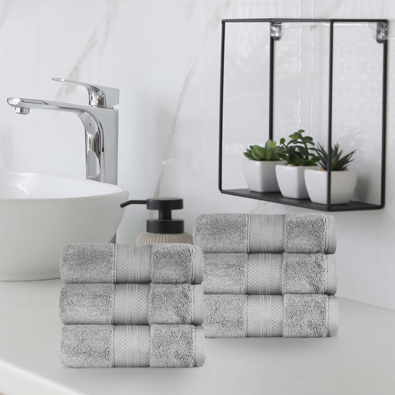 Finnian Plush Heavyweight, 100% Turkish Towel Collection, Gray, Hand Towels - 6 Pack