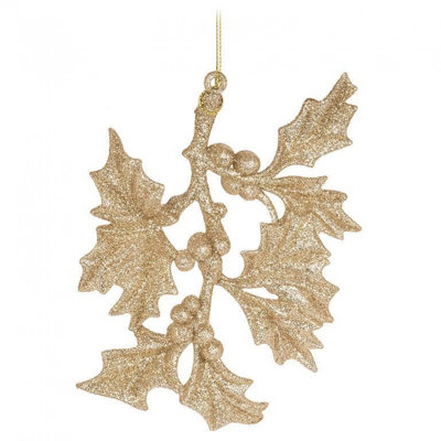Glitter Holly Leaves & Berries Ornament