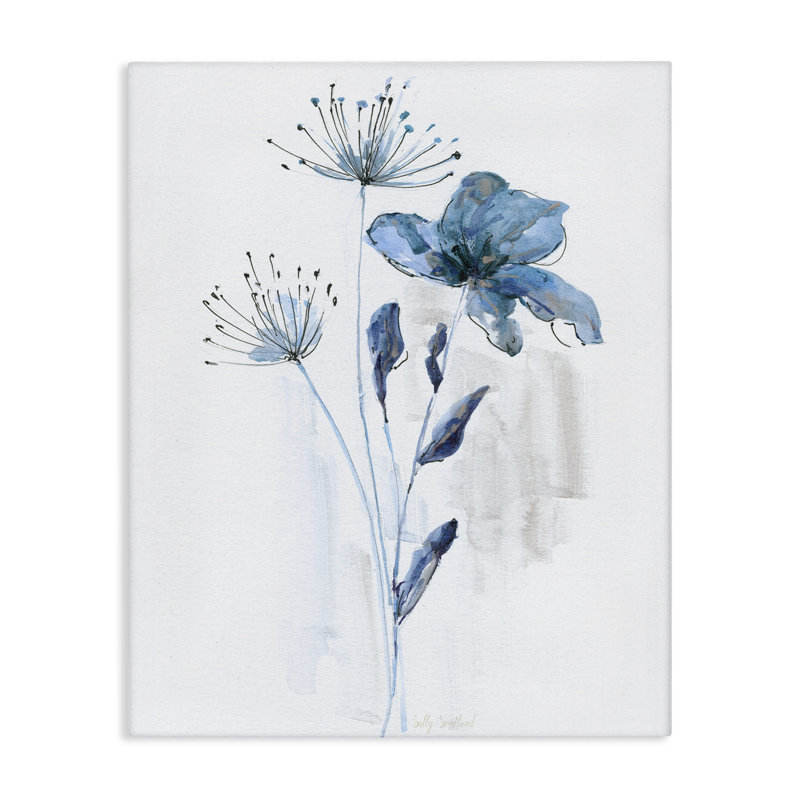Blue Flower & Herb Branches Canvas Wall Art, design by Sally Swatland, 20" H x 16" W