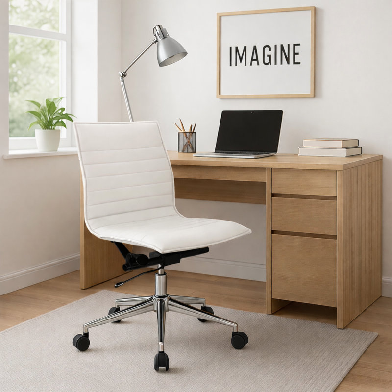 Fauteuil de bureau moderne et ergonomique Crowther, Blanc, Chrome chrome