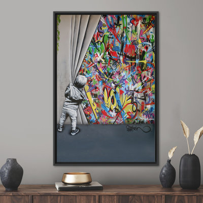 Banksy Boy Behind the Curtain Abstract Art - Martin Watson Colorful Graffiti Wall Canvas