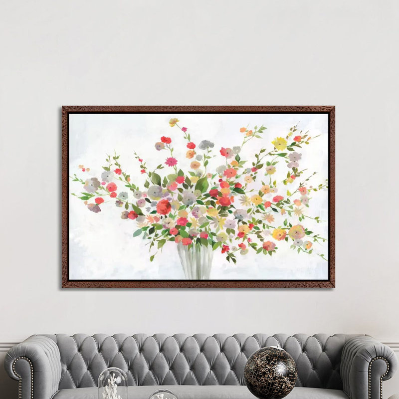 New Spring Bouquet by Allison Pearce - Painting on Canvas, Classic Brown Wood Framed Canvas