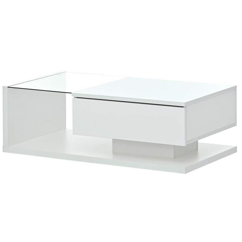 Gerzon Glass Top End Table with Storage, White