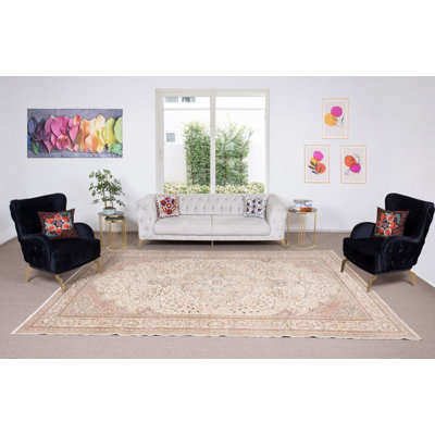 Tapis Oushak noué à la main avec motif de médaillon 100% laine