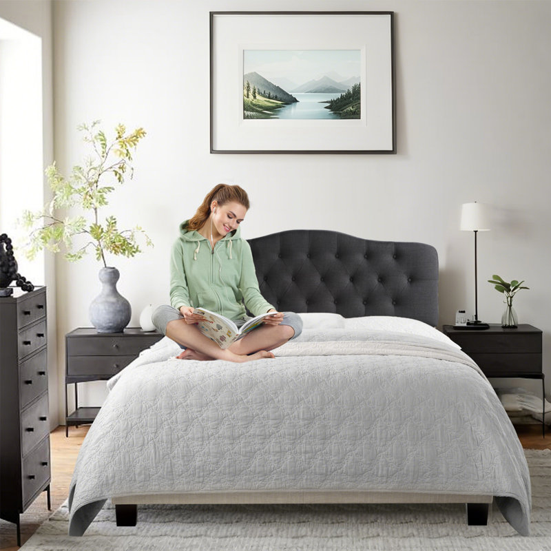 Linen Tufted Upholstered Headboard, Sturdy and Durable Solid Wood Headboard, Fabric Headboard with Adjustable Height , Modern Button-Tufted Design Headboard