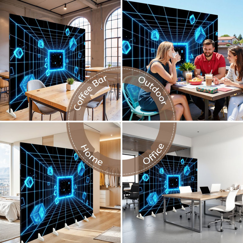 6 panneaux de paravent pliable paravent tunnel néon royal cubes cubes flottants grille de toile futuriste séparateur de pièce autoportant cloison de protection cloison d'intimité
