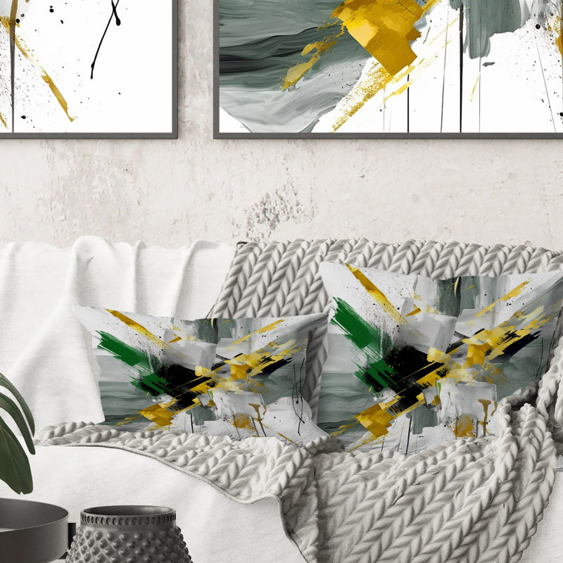 Coussin décoratif jaune et vert Abstracted Perspectives II