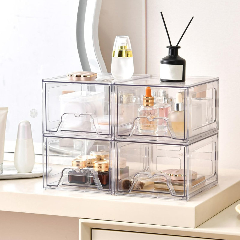 Acrylic Makeup Organiser, Stackable Storage Drawers, Clear Drawer Organiser