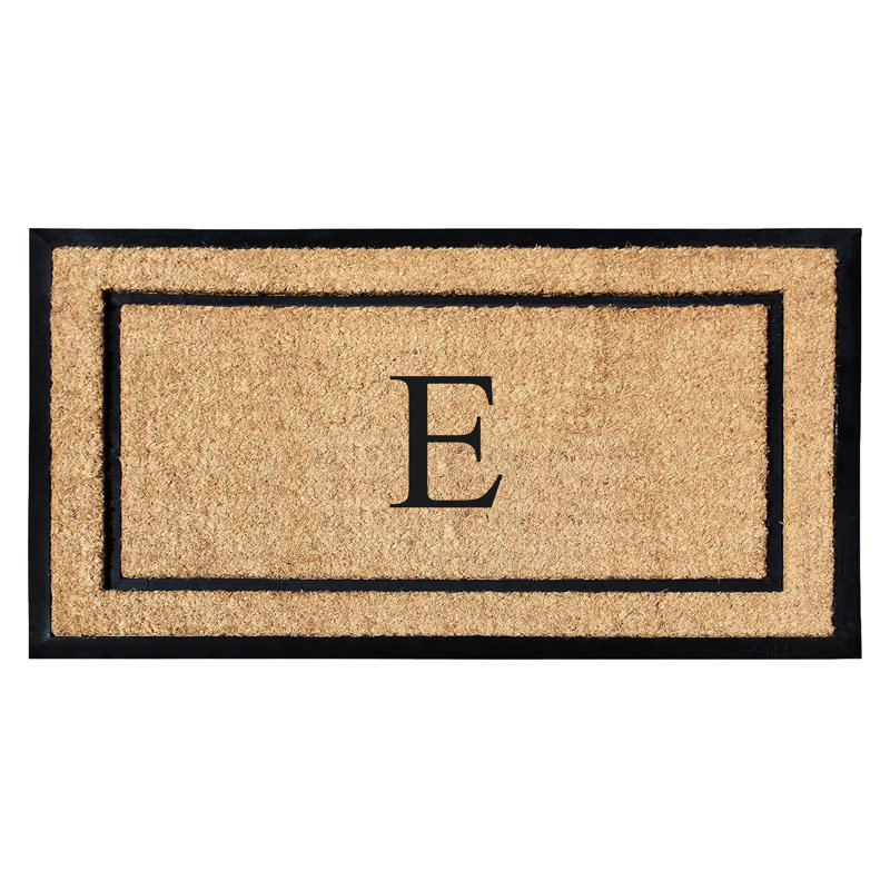 Danielian Rubber Coir Classic Border Monogrammed Doormat  24" x 48" Non-Slip Outdoor Door Mat, E