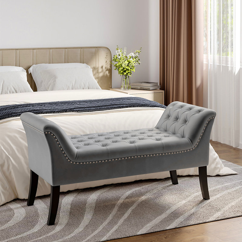 Lutsen Velvet Upholstered Bench, Grey