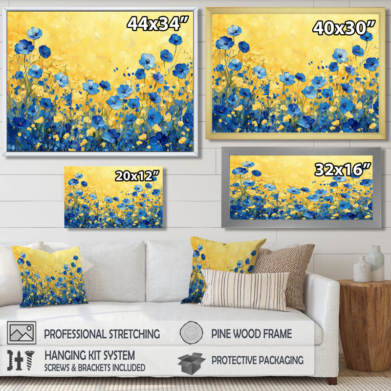 Art mural bleu Sarmiento, H 30 po x l 40 po, Impression encadrée flottante, Doré