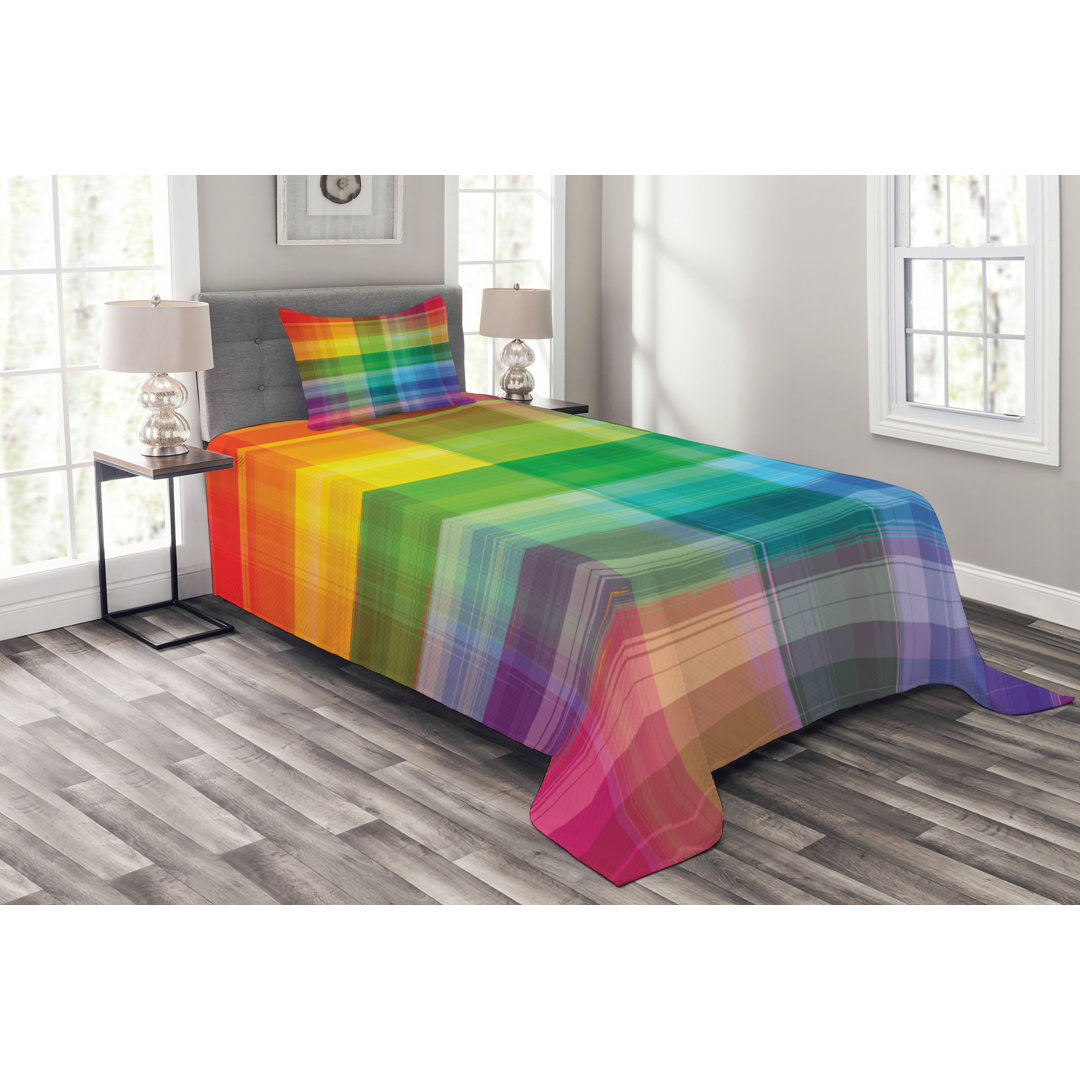 Gestepptes Bettdecken-Set, Retro Plaid, Jahrgang Rainbow, Mehrfarbig