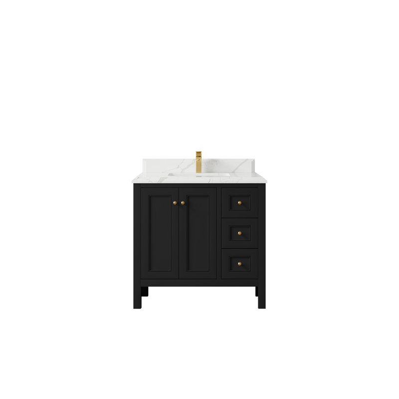 Nashville X P 22 po Meuble-lavabo de salle de bain D, Noir, Calacatta Laza