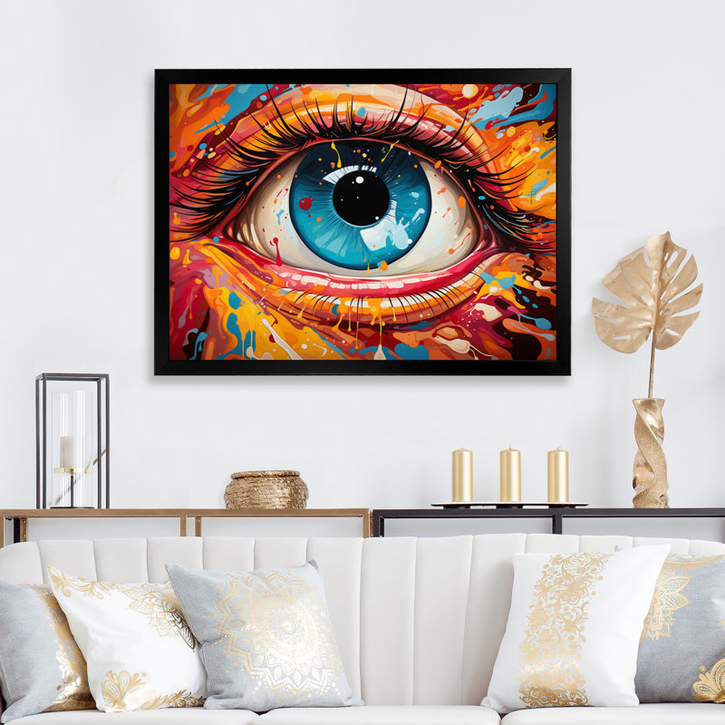 Pop Art, œil coloré sur toile, Cadre photo noir, H 16 po x l 32 po x P 1 po