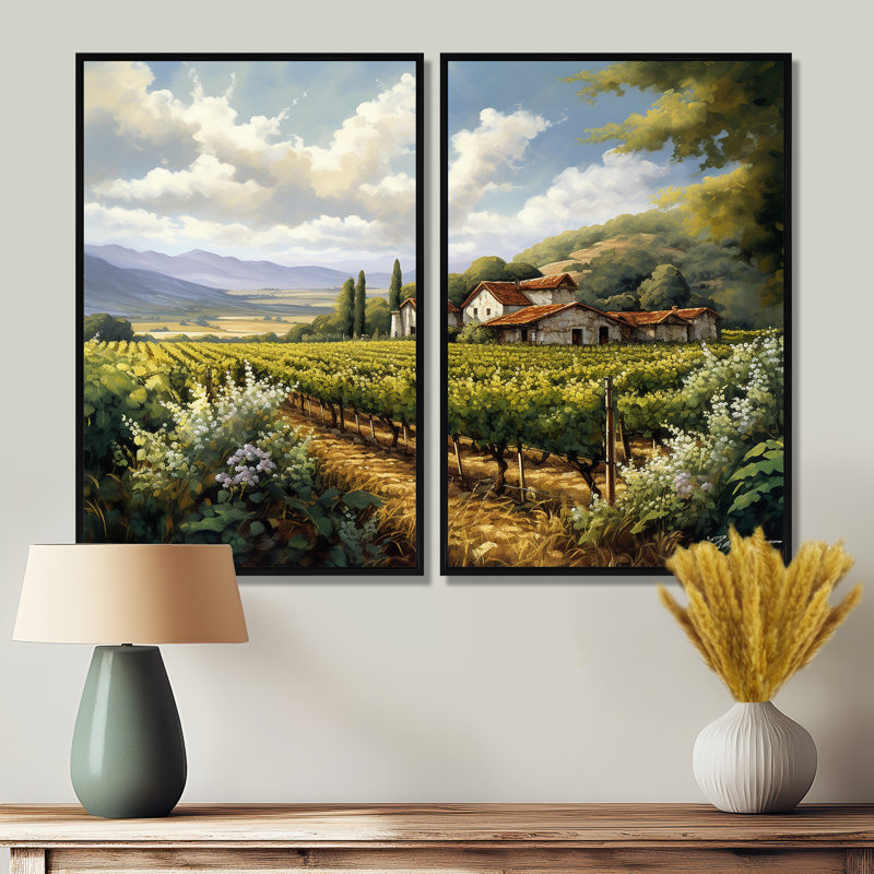 Vineyard Charm Landscape I - Beige, impressions d'art traditionnelles sur toile, Noir, 36" H x 48" W