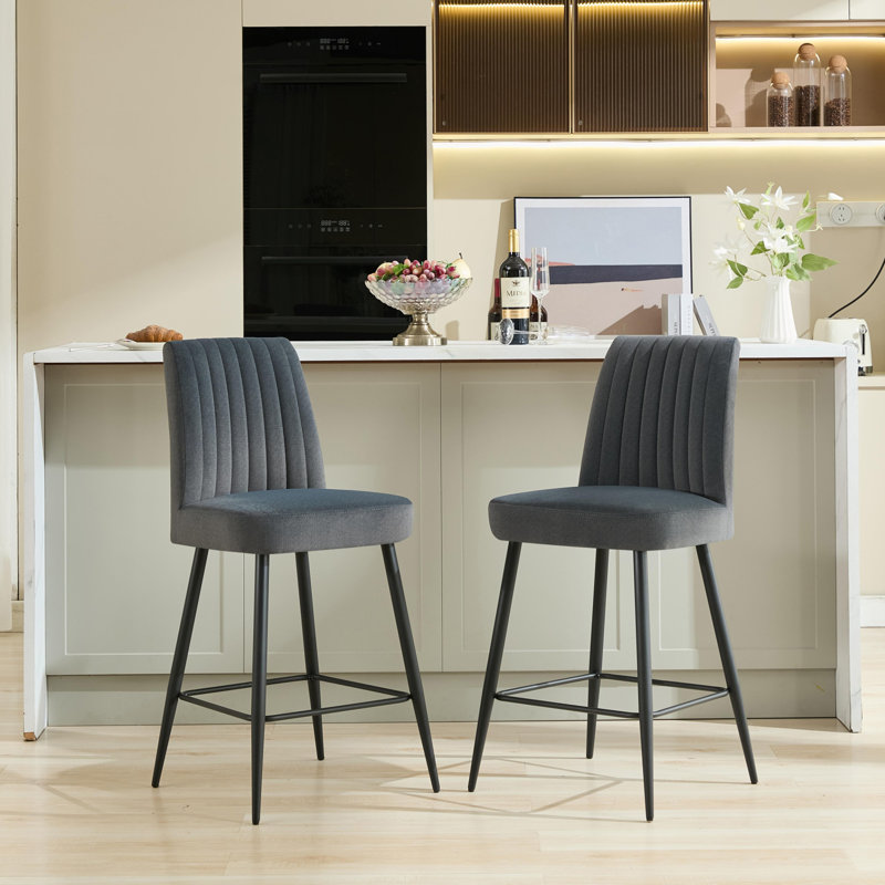 Ensemble de 2 chaises de bar réglables à pieds de fer réglables en velours gris, Gris foncé