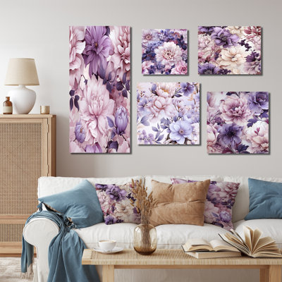 Edgartown - Ensemble de 5 reproductions d'art sur toile florales