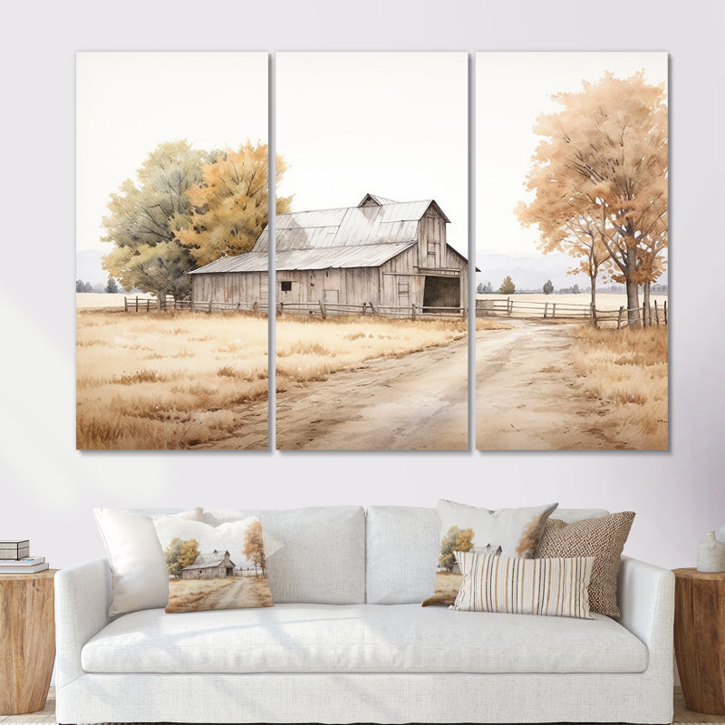Paysage de grange, minimalisme, ensemble d'art mural, H 28 po x l 36 po x P 1 po, Toile tendue