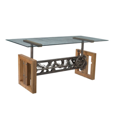 Lakela Rectangular 8 Seater Dining Table, Glass Top and Mechanical Iron Base, 79x36x30
