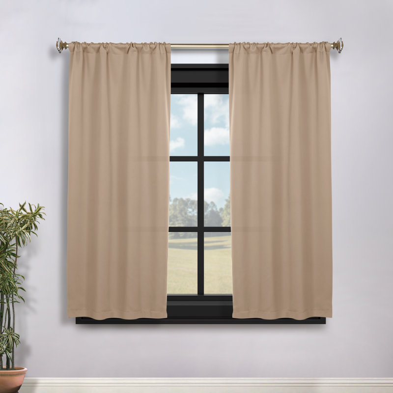 Moriah Millendon Solid Modern Polyester Rod Pockets Room Darkening Curtain Pair, 36" W x 63" L, Smoked Ash