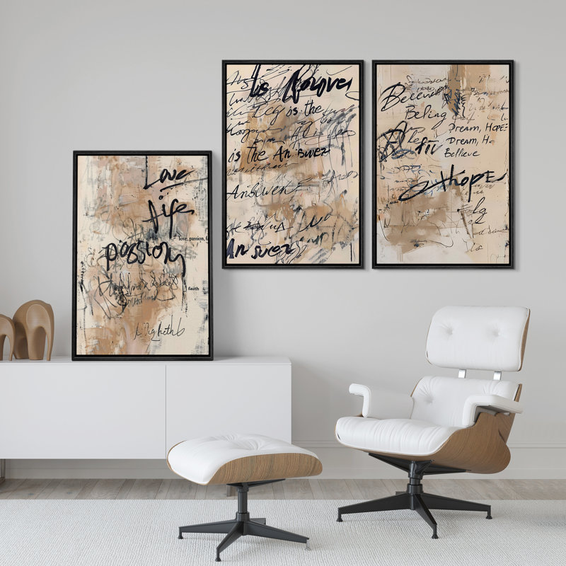 Abstrait abstrait graffiti noir neutre, impression d'art moderne minimaliste Mid-Century, Noir, H 24 po x l 16 po